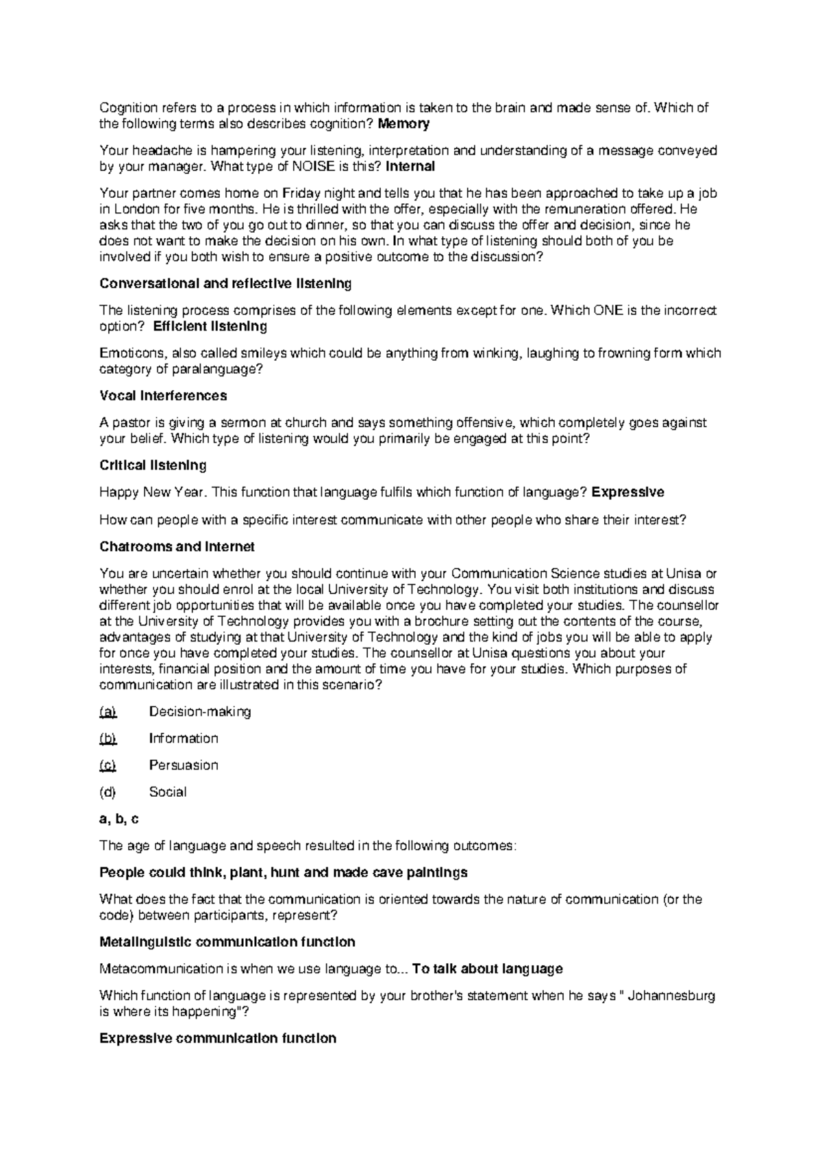 COM1501 Lecture Notes on Communication and Cognition Concepts - Studocu