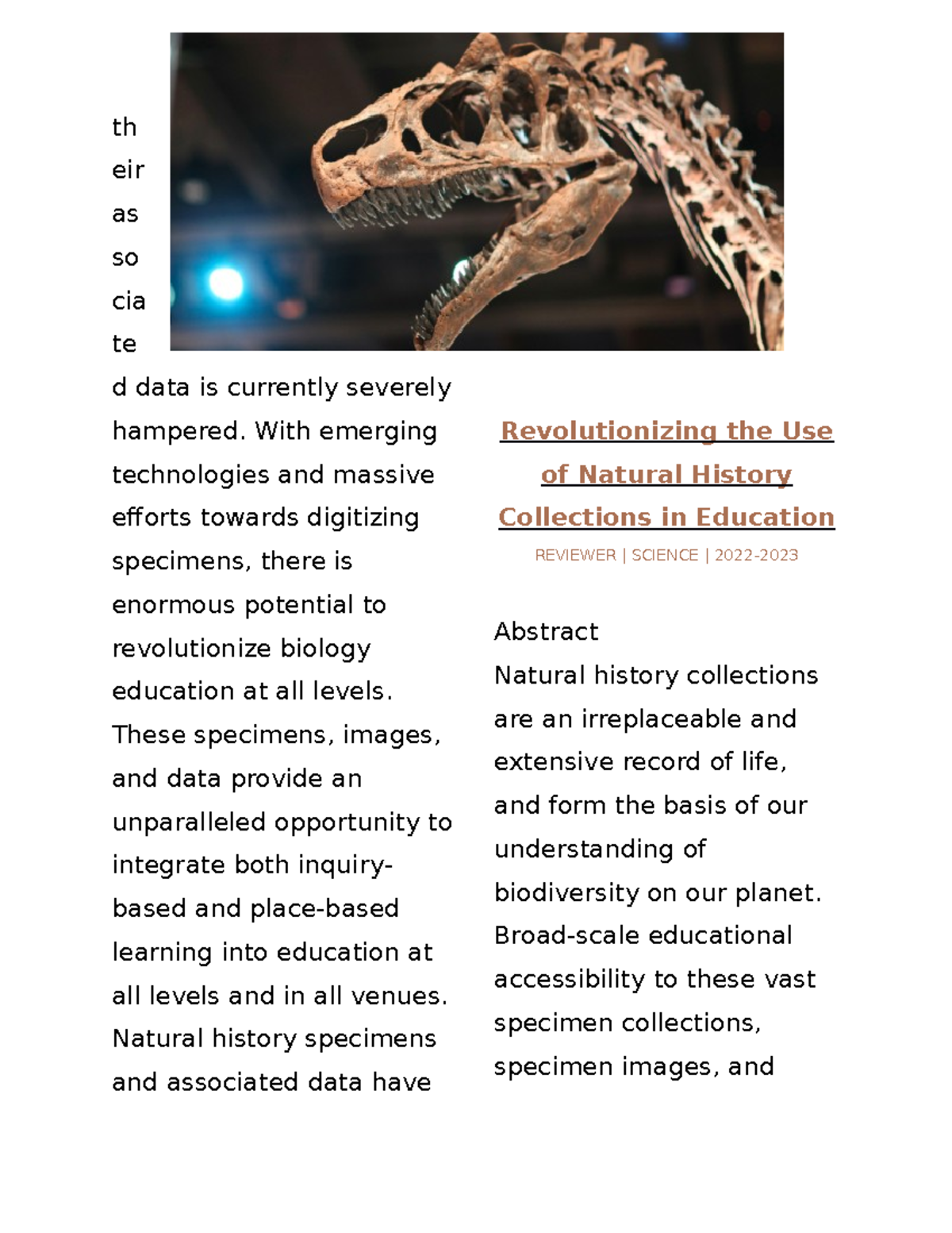 Revolutionizing the Use of Natural History Collections in Education ...