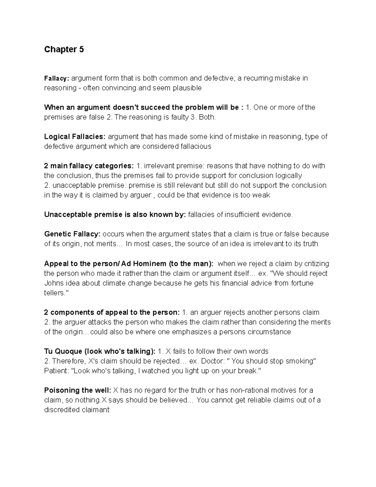 Chapter 5: Insights into Logical Fallacies and Critical Thinking - Studocu
