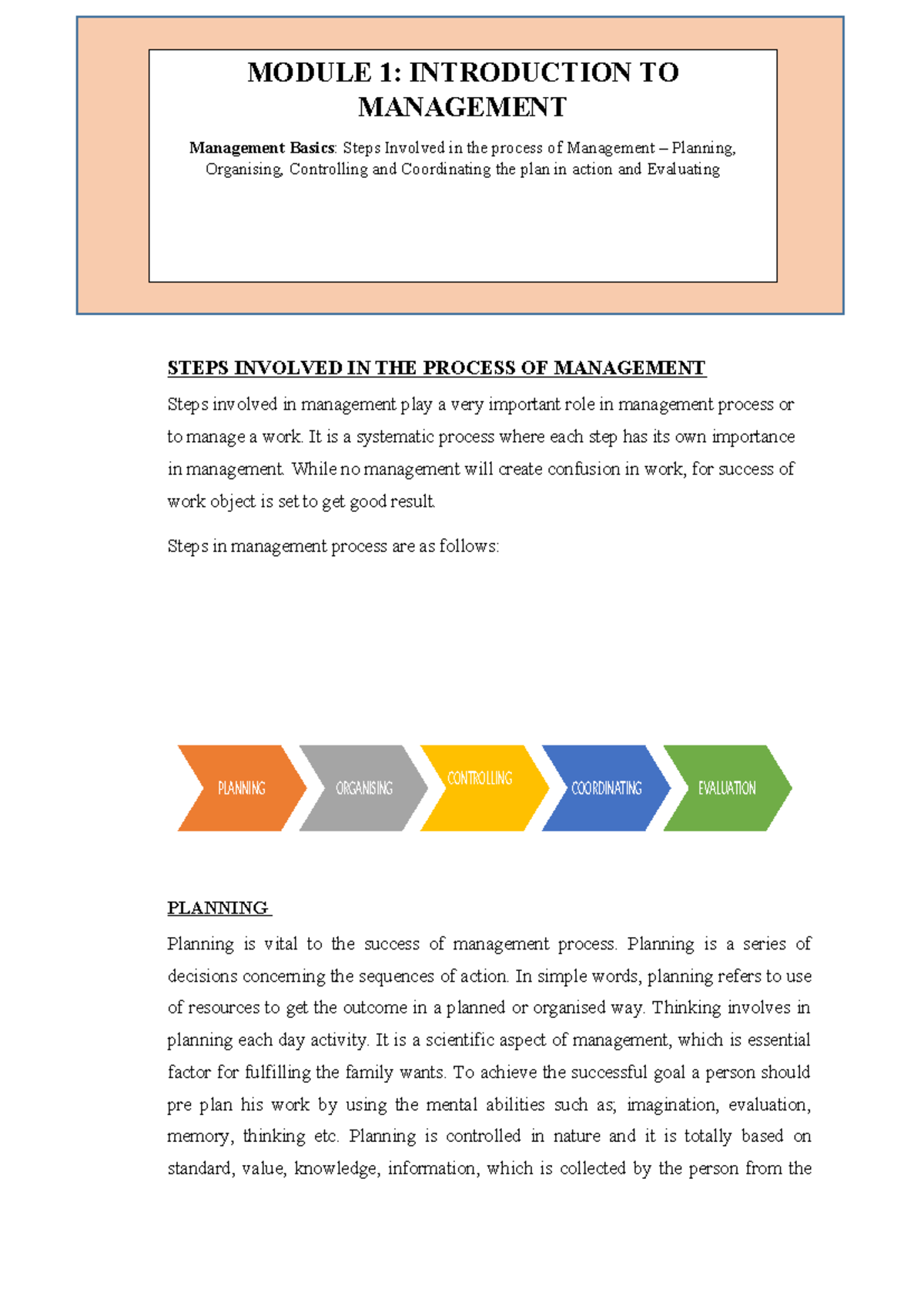 Management Process - STEPS INVOLVED IN THE PROCESS OF MANAGEMENT Steps ...