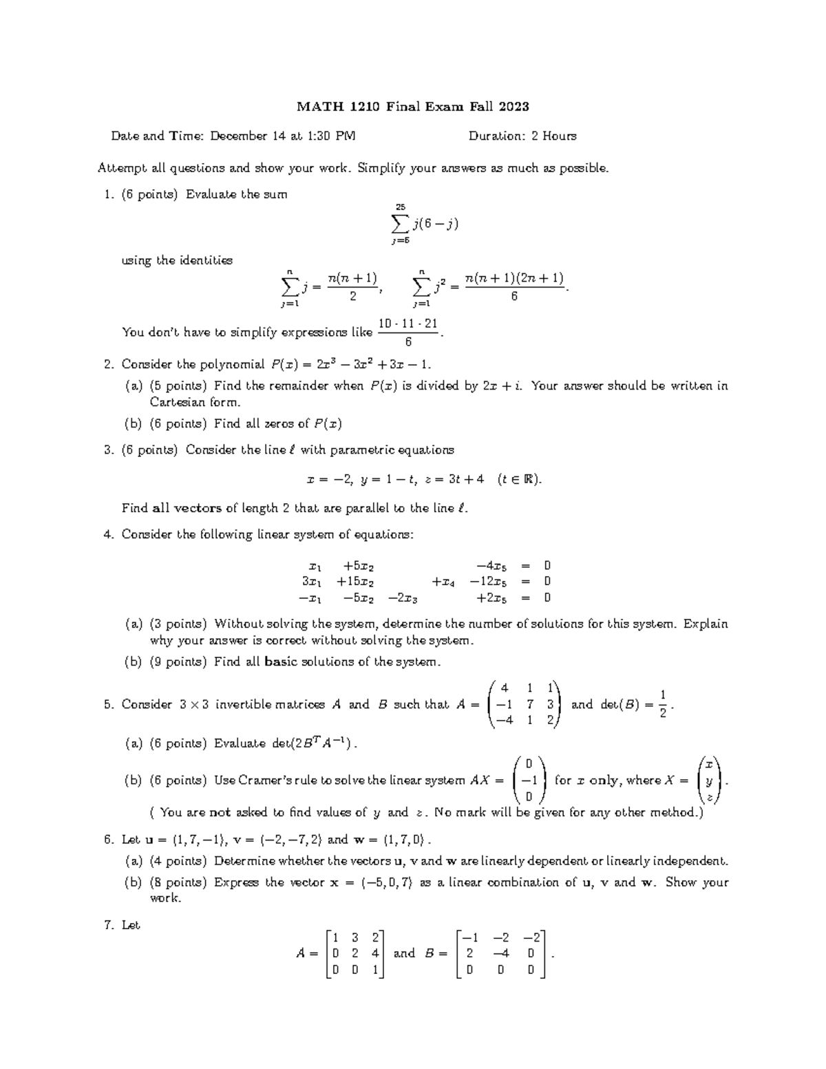 MATH 1210 Final Exam Study Guide - Fall 2023 - Studocu