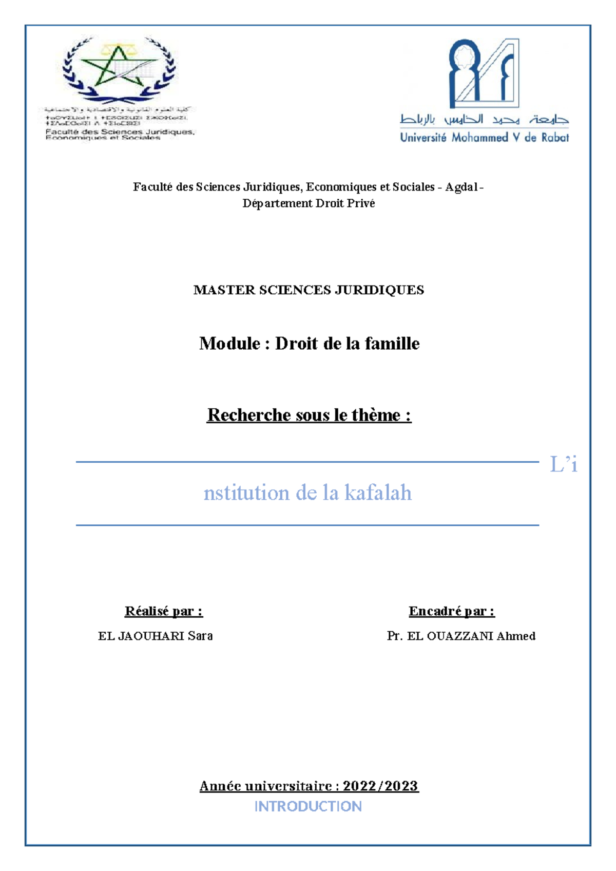 KAF 500 - Examen Final sur la Kafalah et ses Implications Juridiques ...