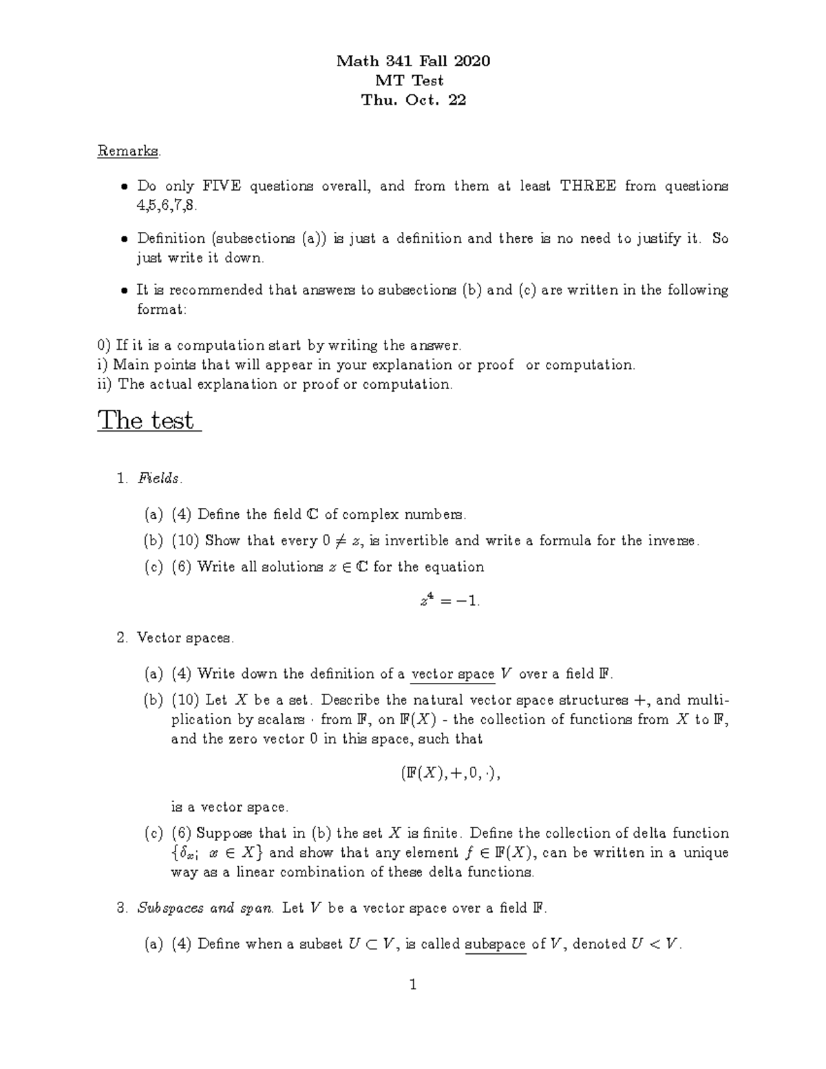 Math 341 MT Test - Fall 2020 Guide and Recommendations - Studocu