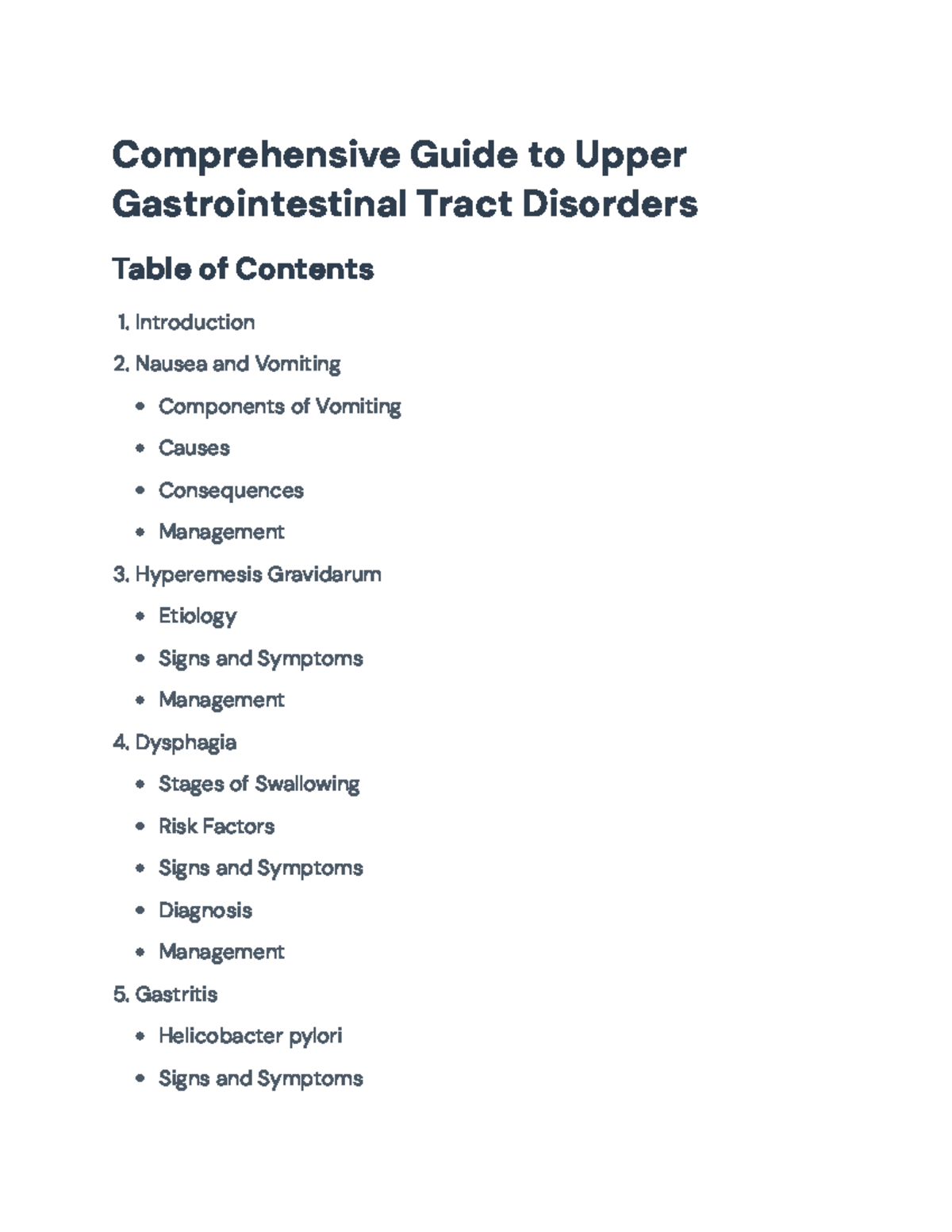 Comprehensive Overview of Upper GI Disorders & Management Guide - Studocu
