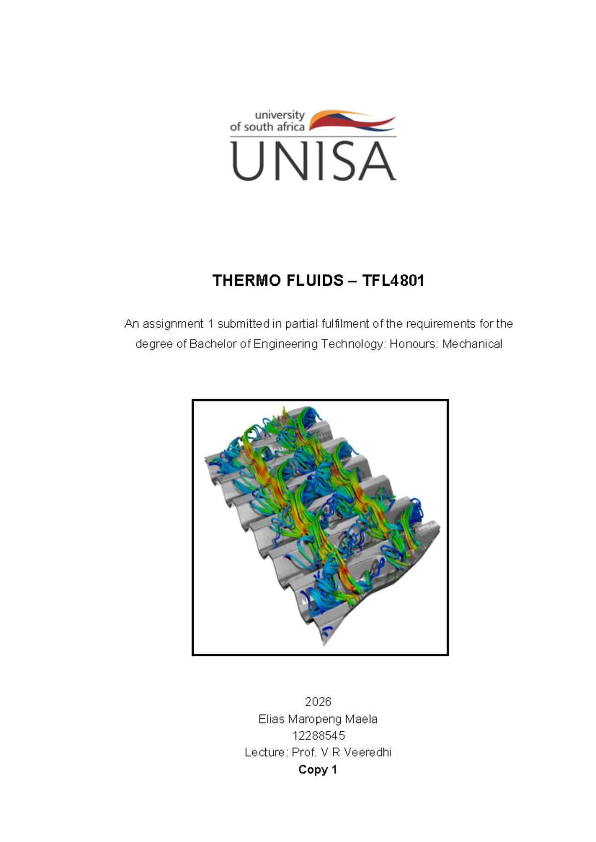 TFL4801 Thermo Fluids Assignment 1 Report: Fluid Mechanics Analysis ...