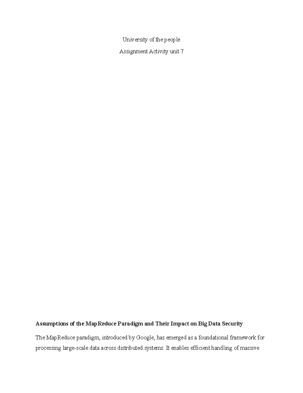 CS 3440 Assignment 7: Assumptions of MapReduce & Big Data Security ...