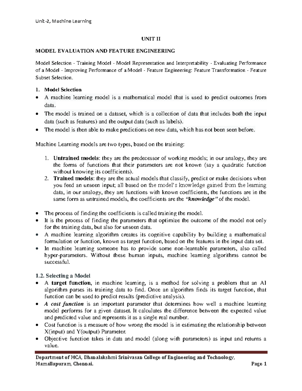 MLunit-1 - Unit-1 - Unit-I UNIT I-INTRODUCTION Human Learning - Types ...