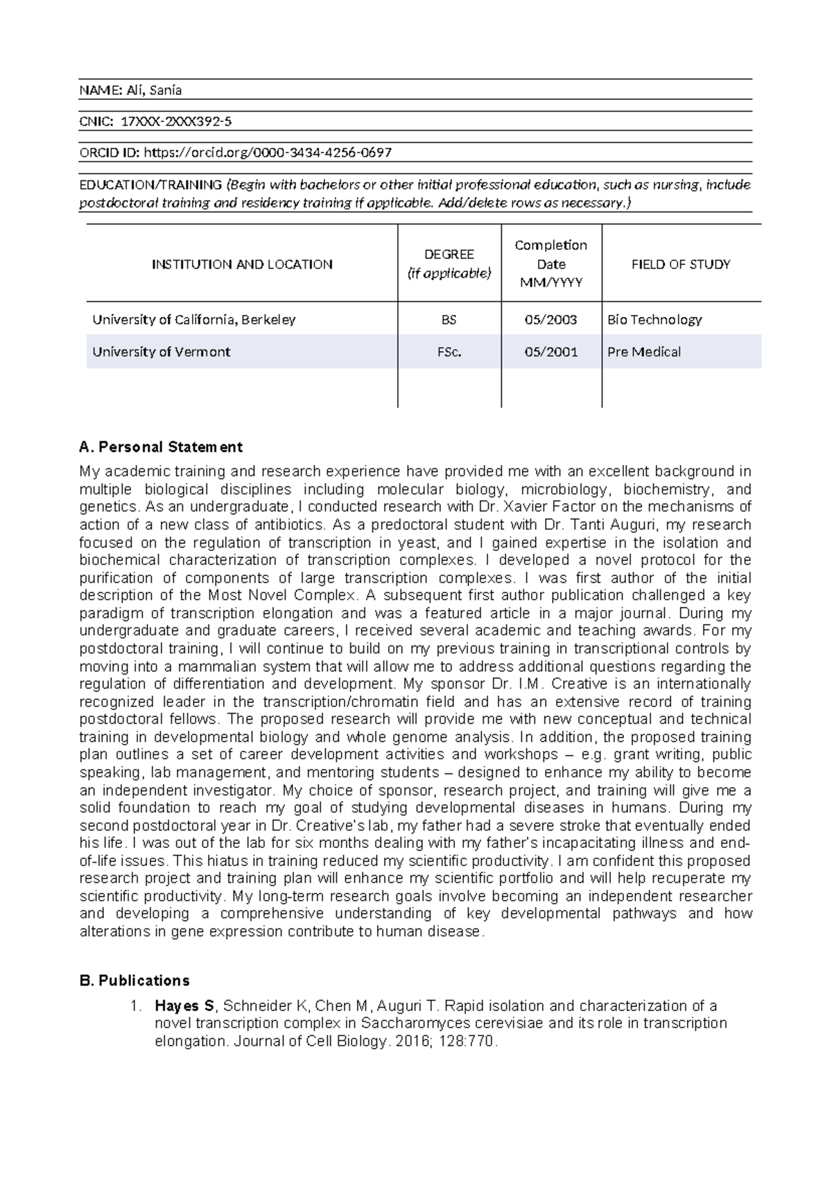 DGST CV Template: Ali Sania's Academic and Research Profile - Studocu