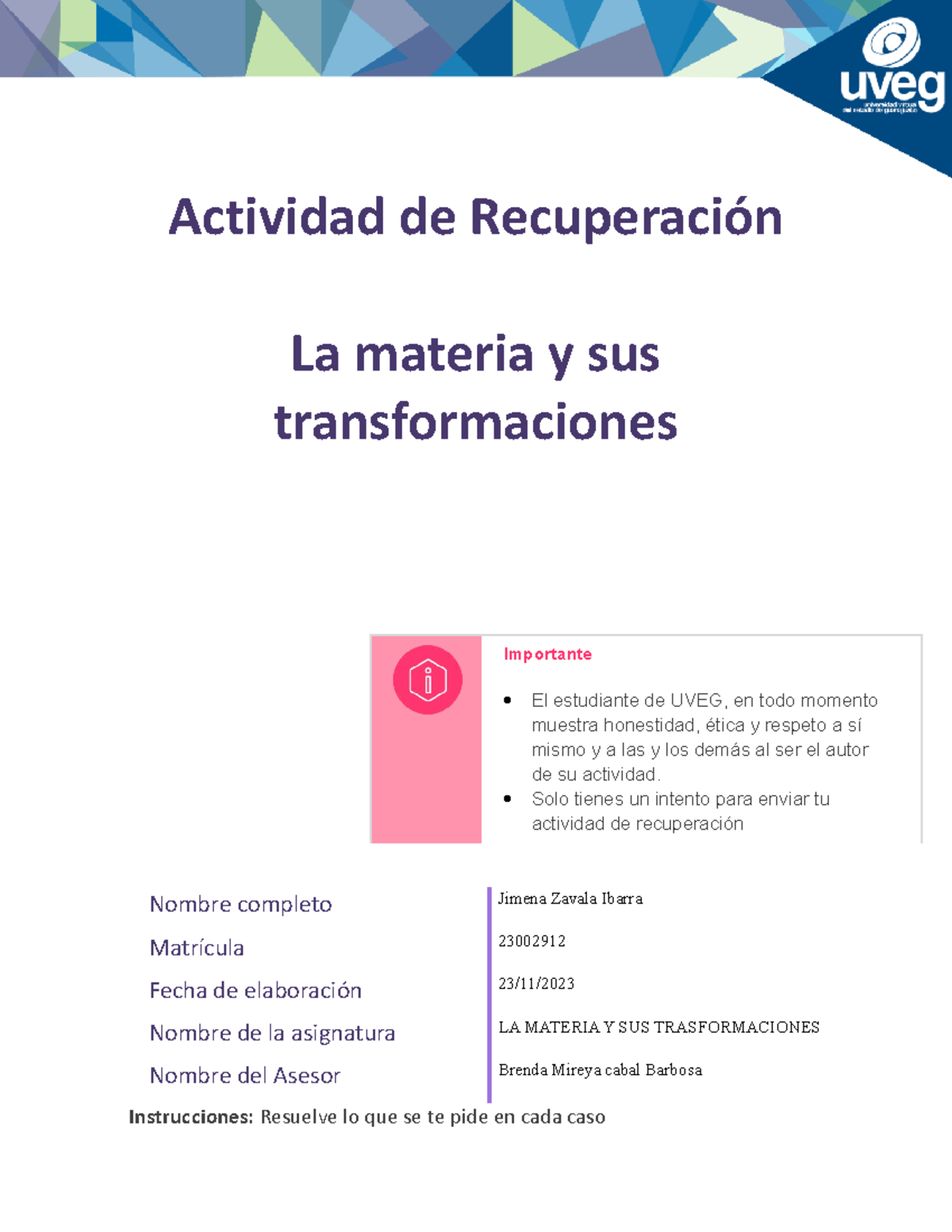 Actividad de Recuperación sobre La Materia y sus Transformaciones - Document Preview