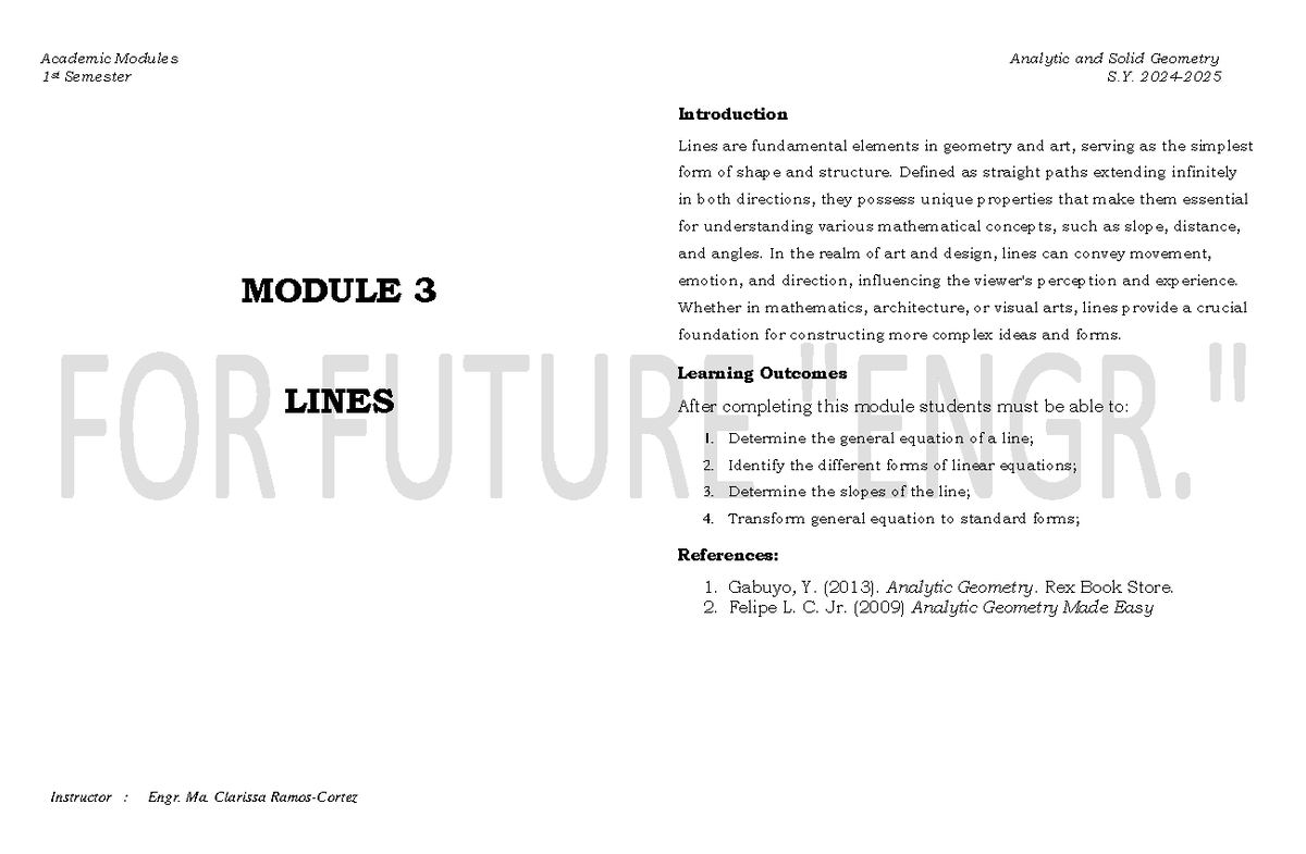 Module 3 - LINE - Notes in analytic geometry - Academic Modules ...