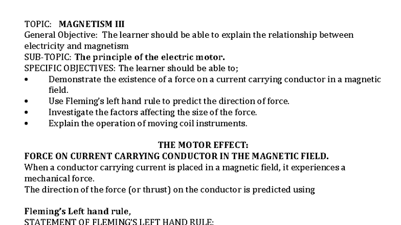 UCE Physics; Magnetism and Electromagnetic Induction Notes - Studocu