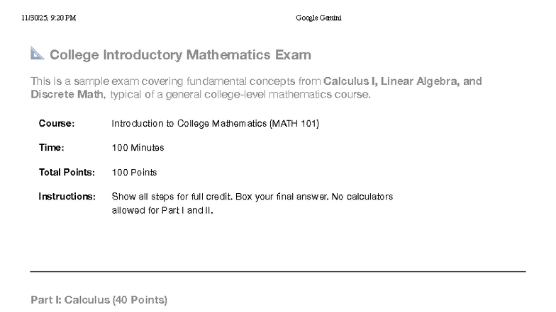 MATH 101 Final Exam: Introductory Mathematics Sample Test - Studocu
