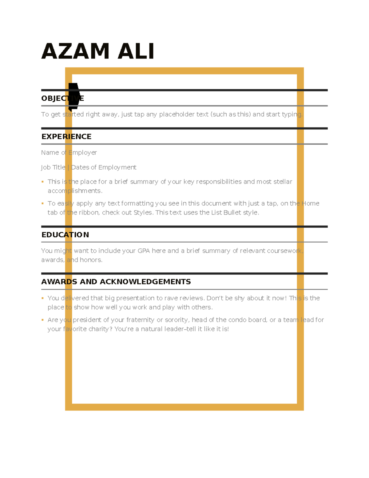 AZAM ALI - Resume Template for Job Applications - Studocu