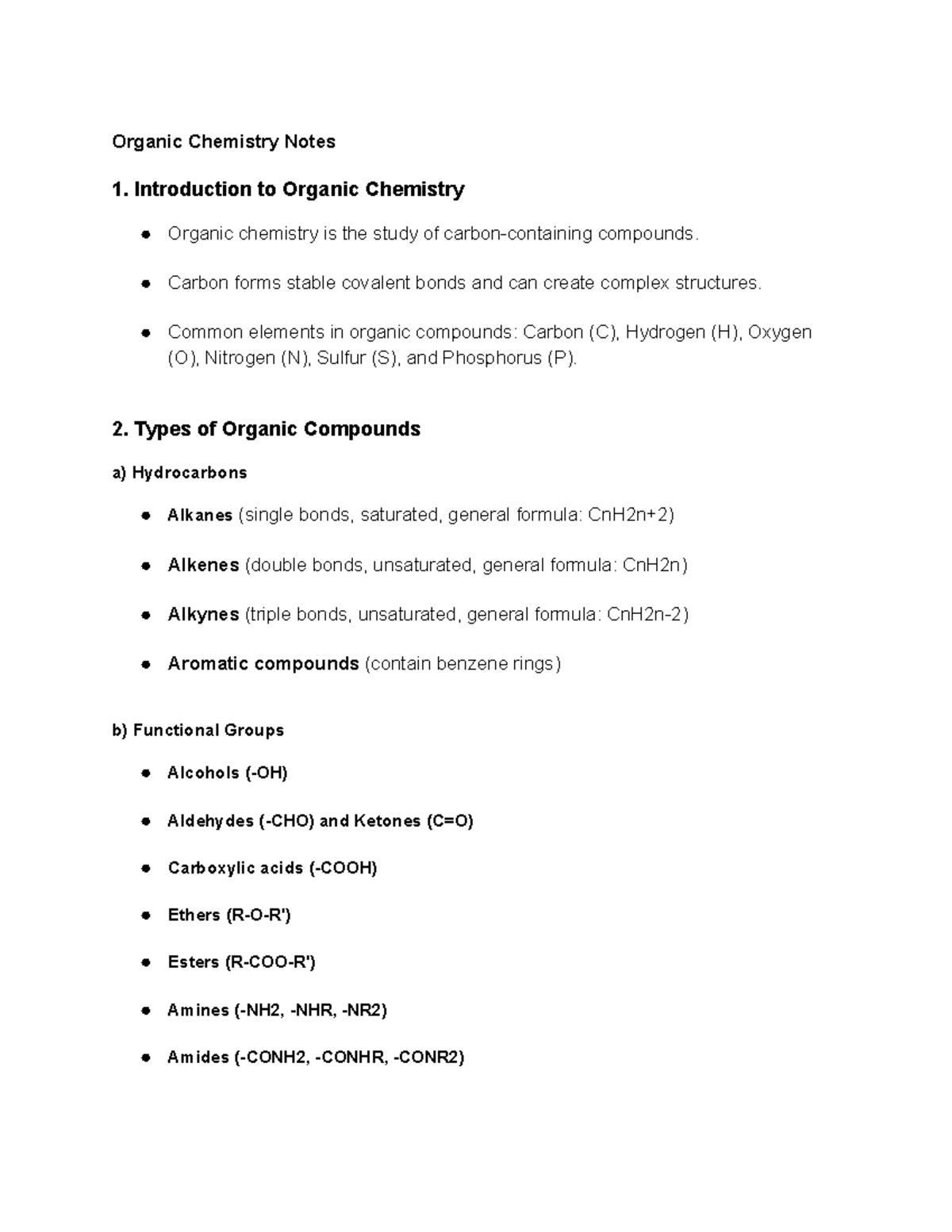 organic chem notes - Organic Chemistry Notes 1. Introduction to Organic ...