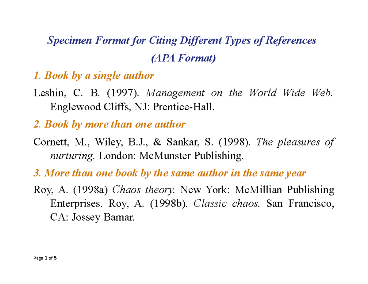 APA+Format+Referencing - Specimen Format for Citing Different Types of ...