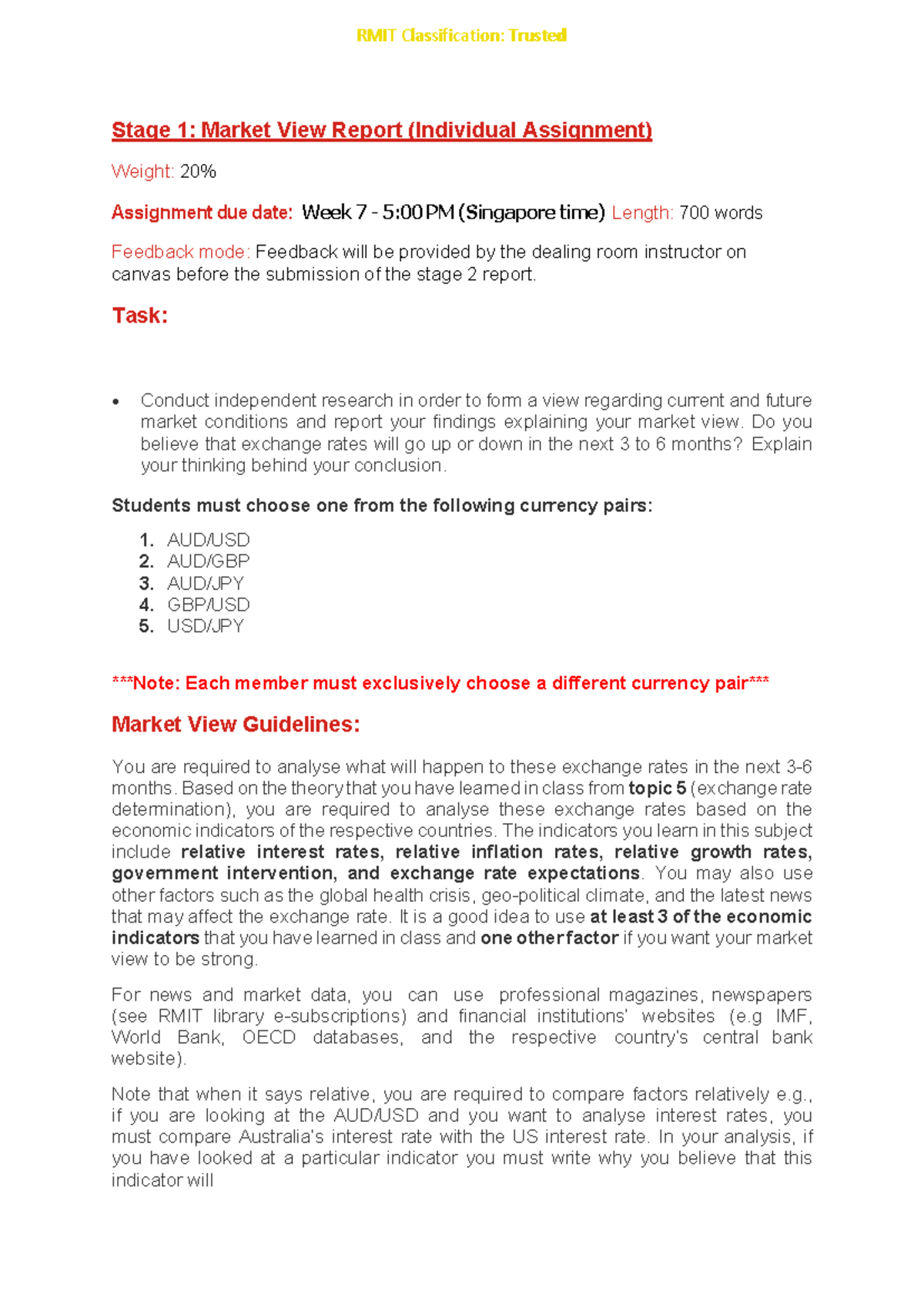 BAFI1005 Stage 1 Market View Report Instructions and Guidelines - Studocu