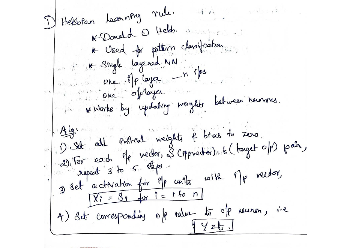 Hebbian Learning Rule: Pattern Classification Example (K221) - Studocu