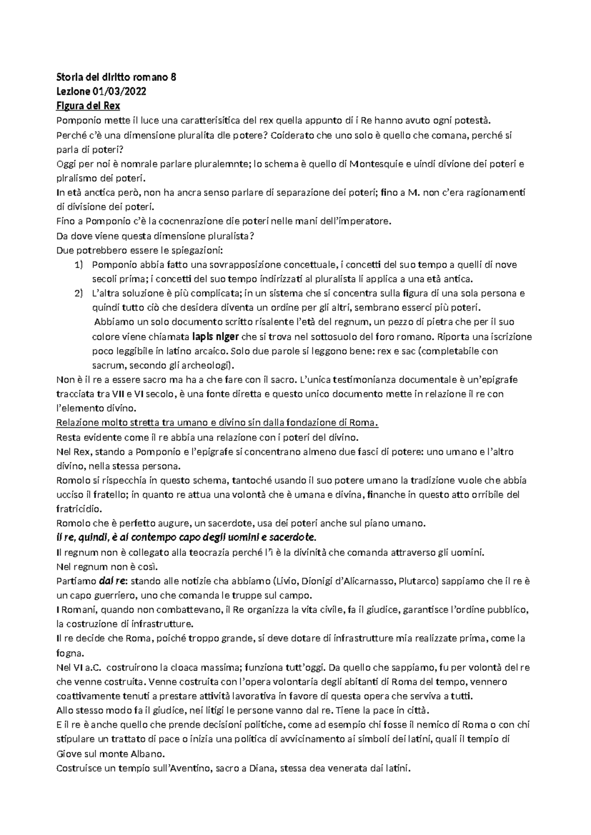 Storia del Diritto Romano: Lezione 8 - La Figura del Rex e i Poteri ...