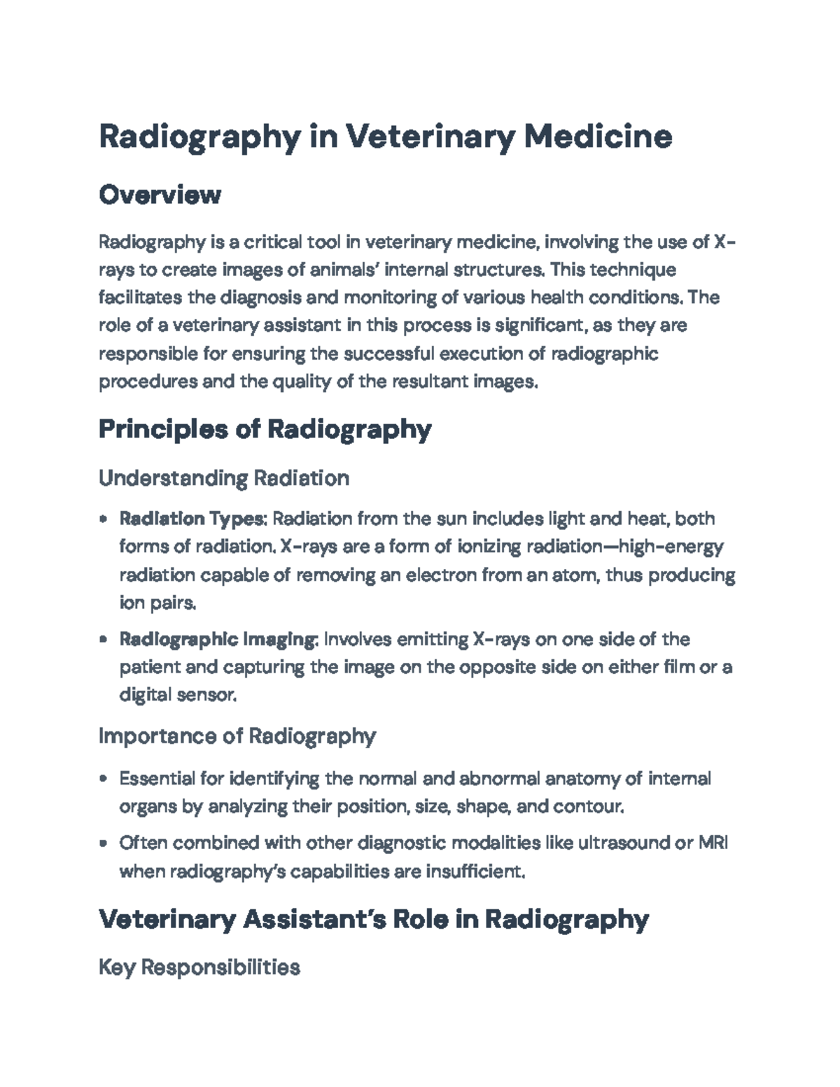 Radiography Techniques & Vet Assistants' Role in Vet Med (VET 101 ...