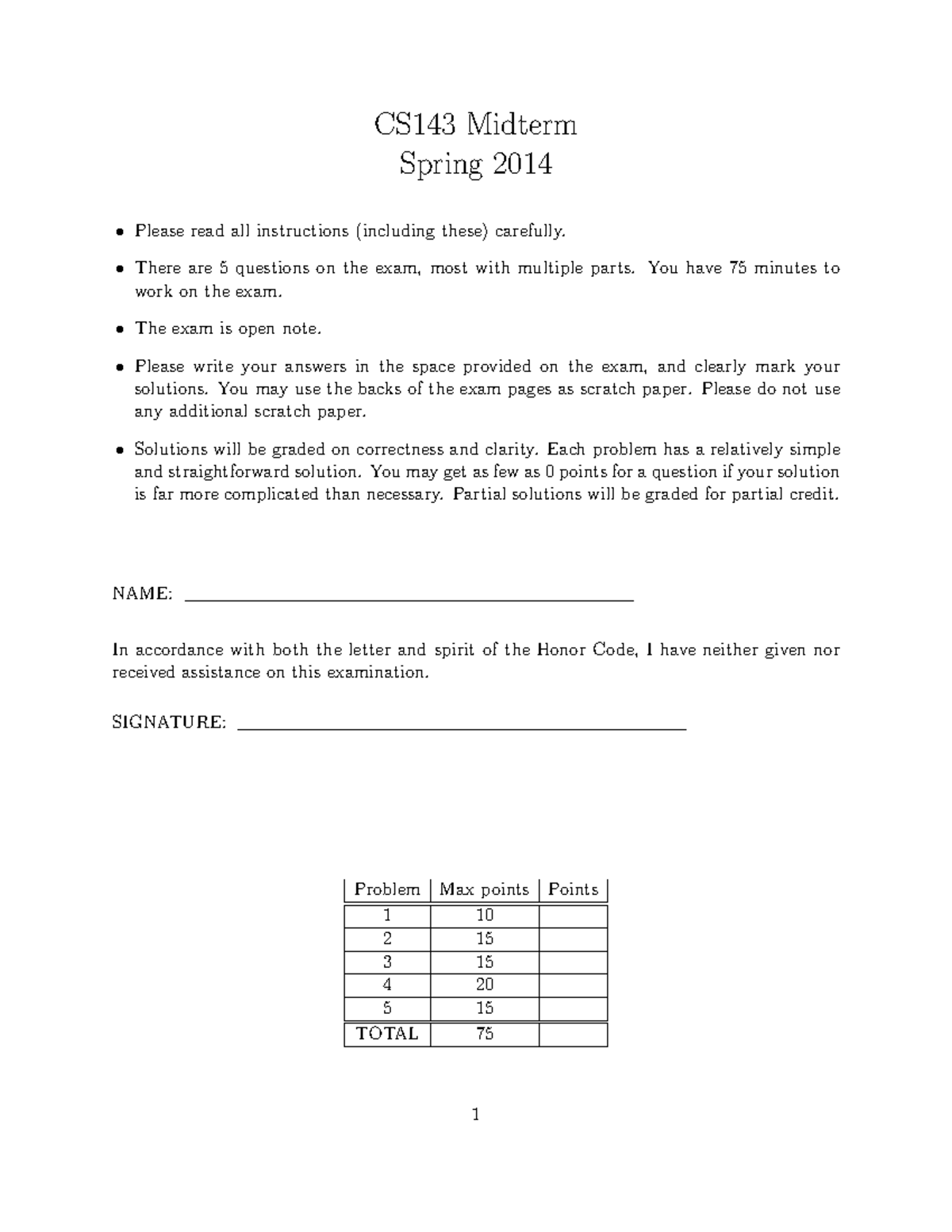 CS143 Midterm Answers - Spring 2014 Exam Solutions and Guidance - Studocu