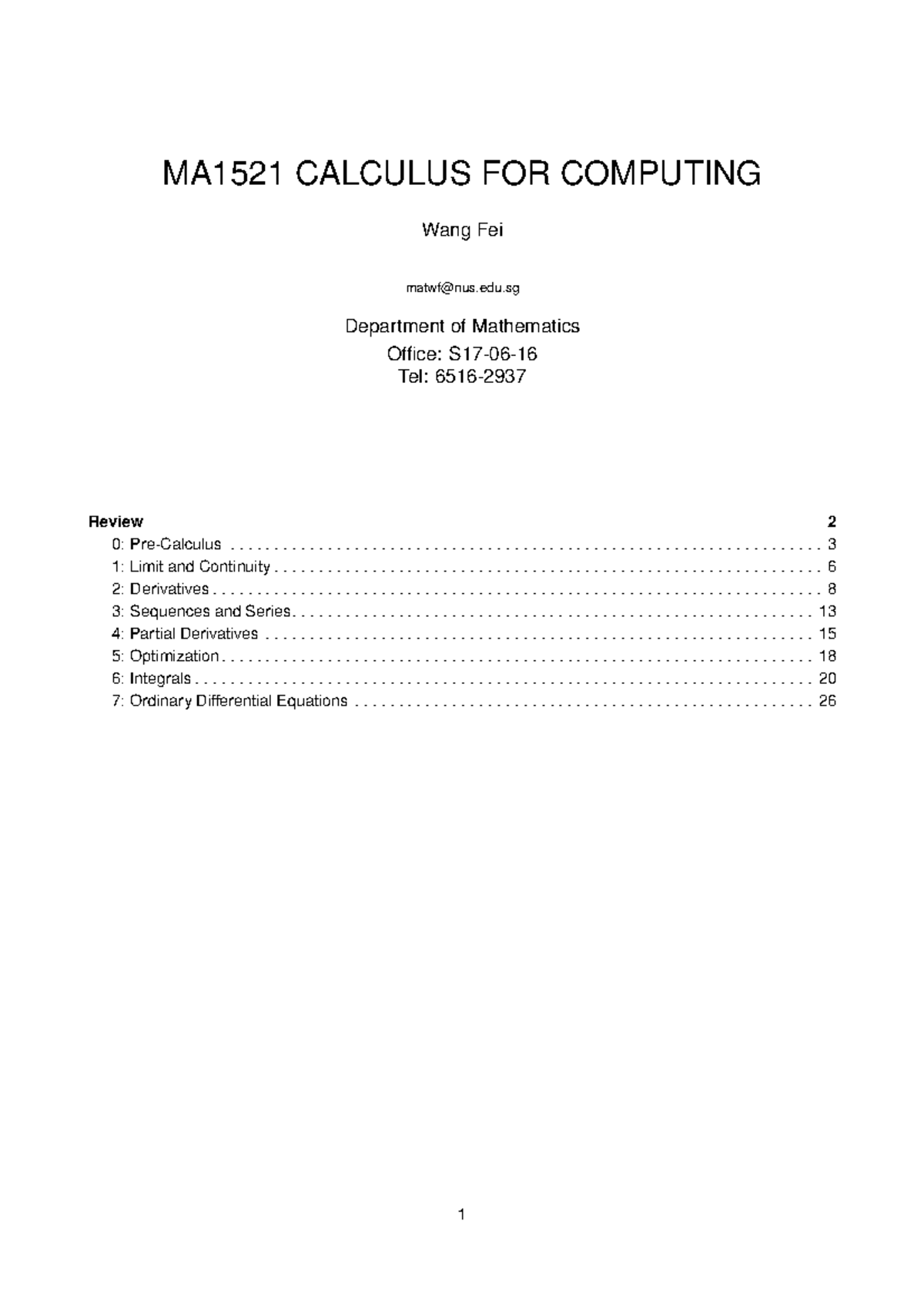 MA1521 Calculus for Computing: Comprehensive Review Notes - Studocu