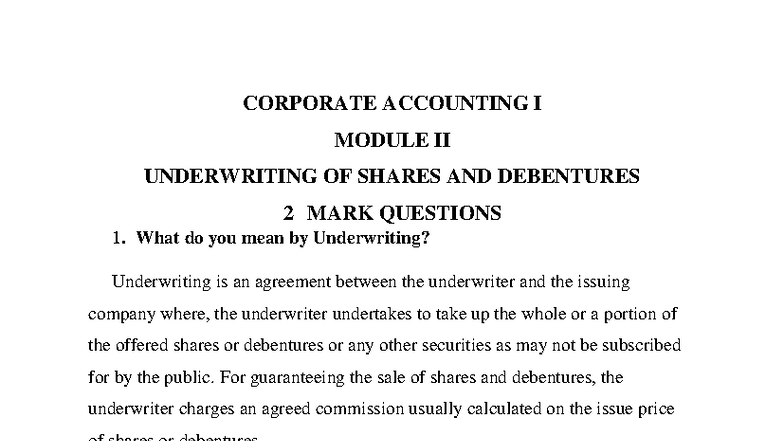 Corporate Accounting I: Module II - Underwriting of Shares & Debentures ...