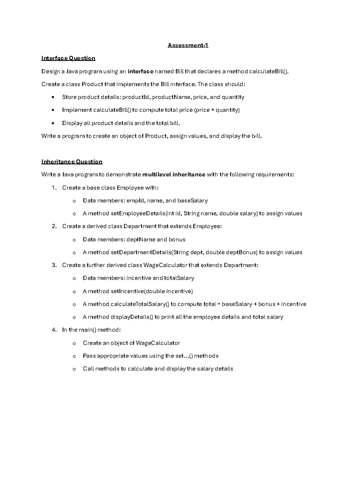 Java Programming: Interface & Inheritance Questions (CS101) - Studocu image.