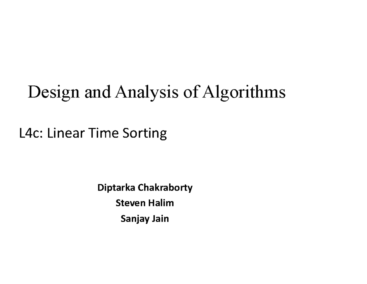 L4c: Lecture Notes on Linear Time Sorting Algorithms - Studocu