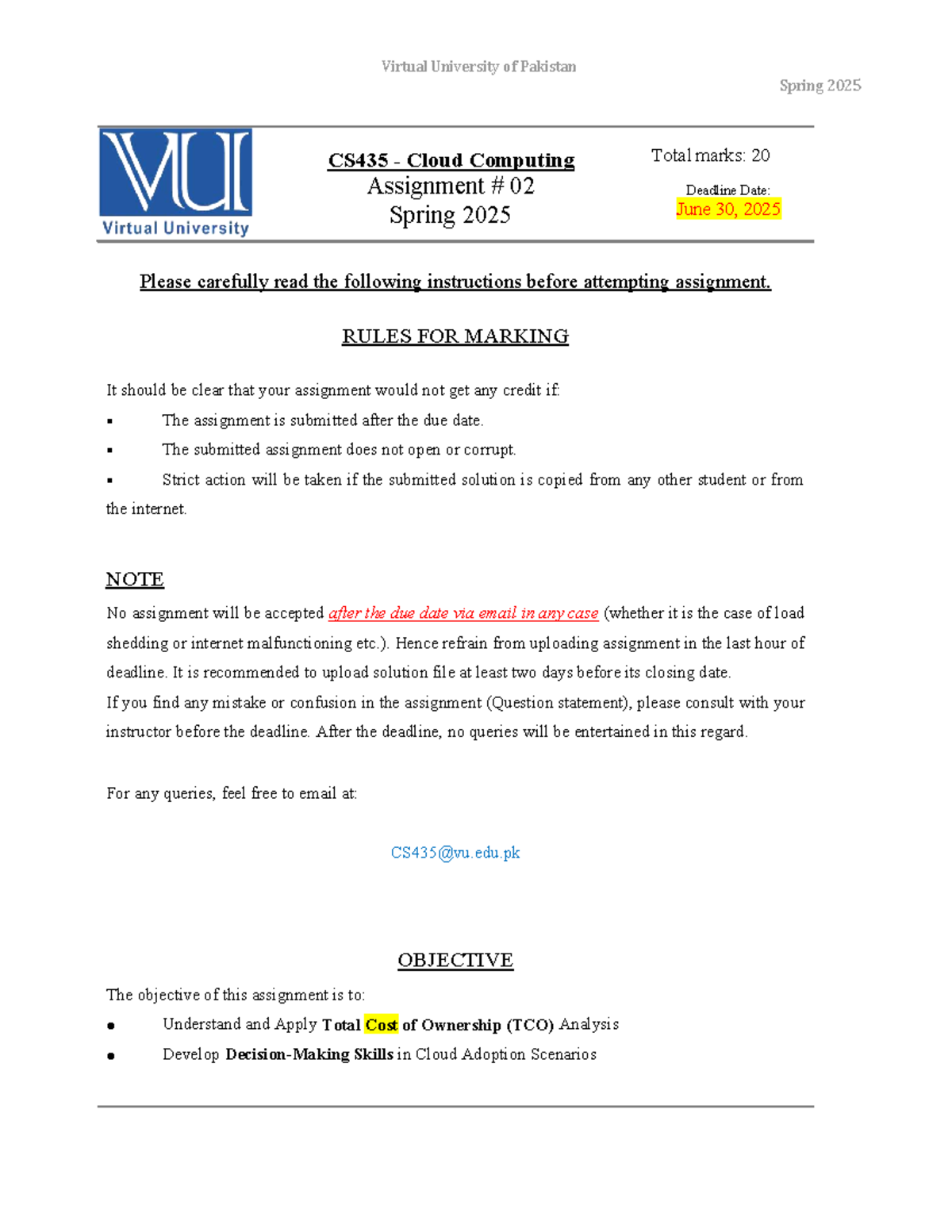Spring 2025 CS435 Cloud Computing Assignment 02 Guidelines and TCO ...