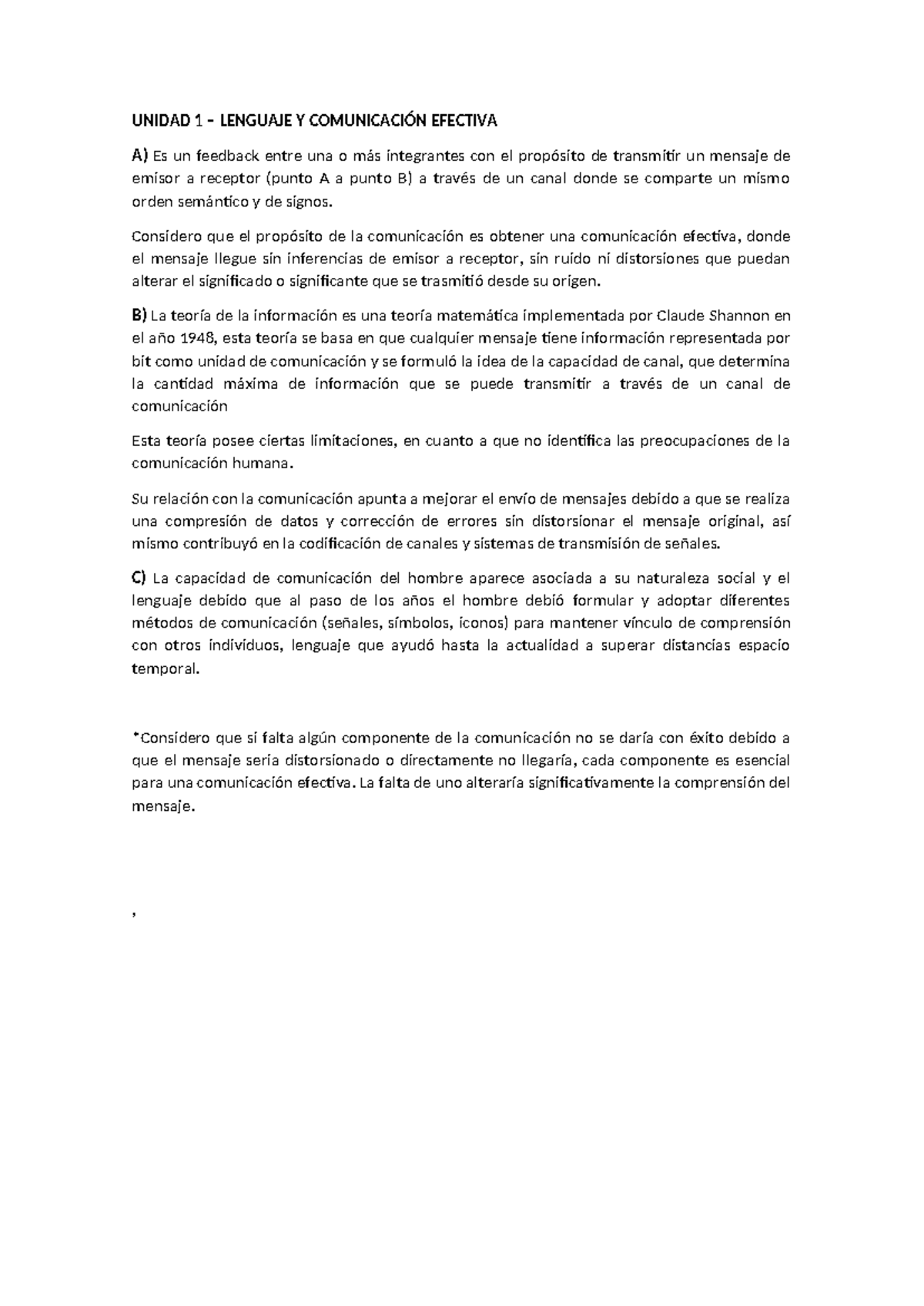 Unidad 1: Lenguaje y Comunicación Efectiva - Teoría y Práctica - Studocu