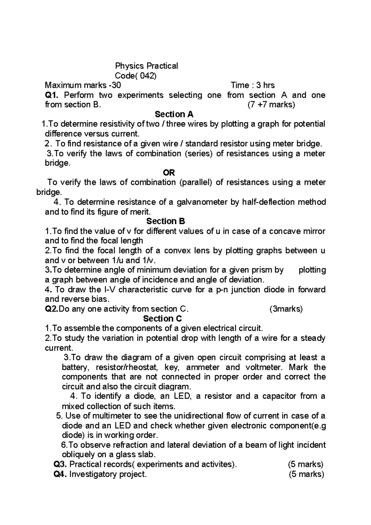 Practical Exam Questions for Physics (042) - 2022-23 Term 1 - Studocu