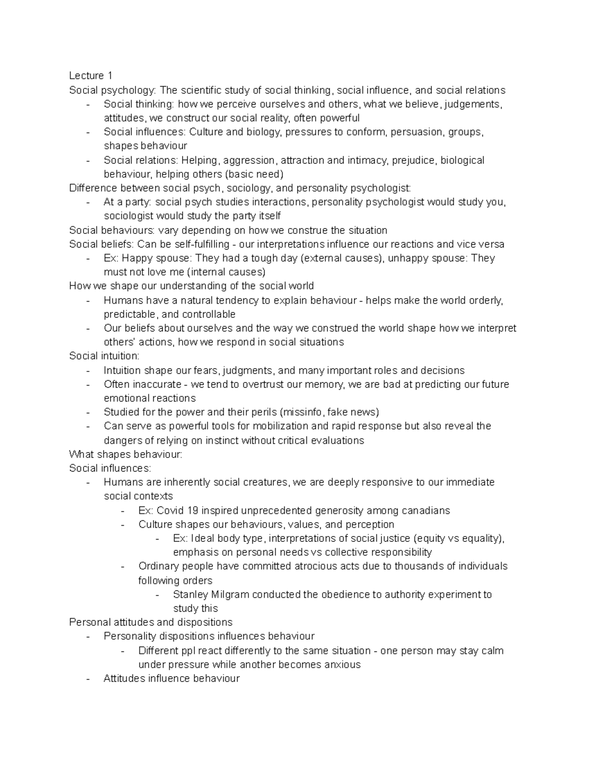 SOC 101: Lecture 1 Notes on Social Psychology Concepts and Theories ...