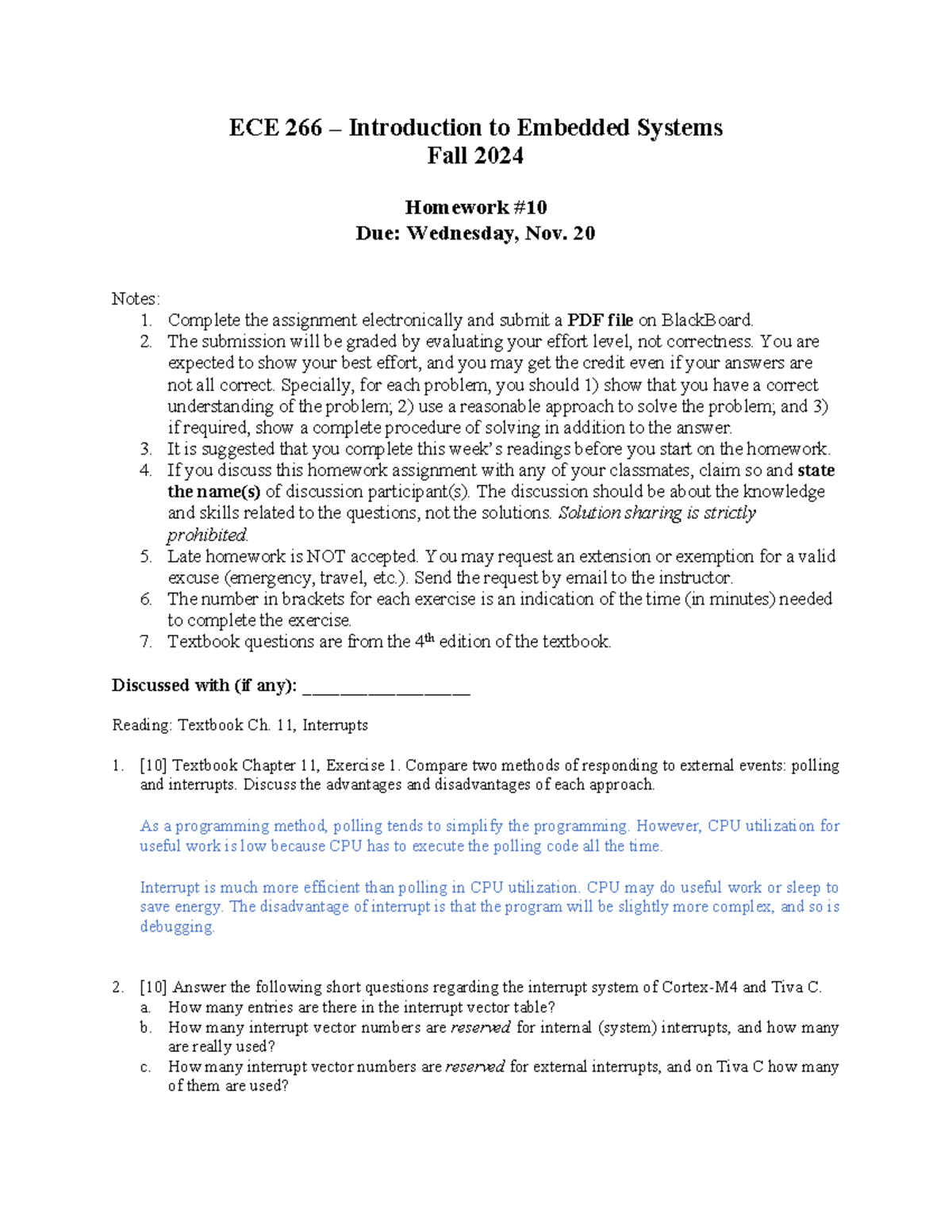 ECE 266 Fall 2024 Homework 10 Solutions on Embedded Systems - Studocu