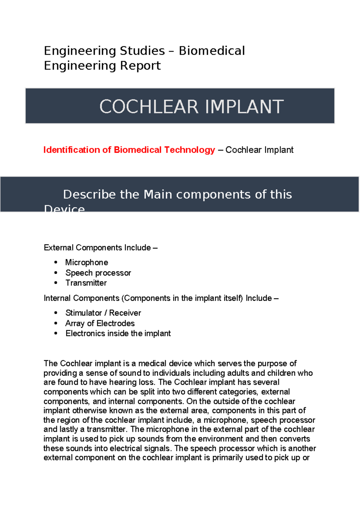 Engineering Studies Biomedical Engineering Report (Official ...