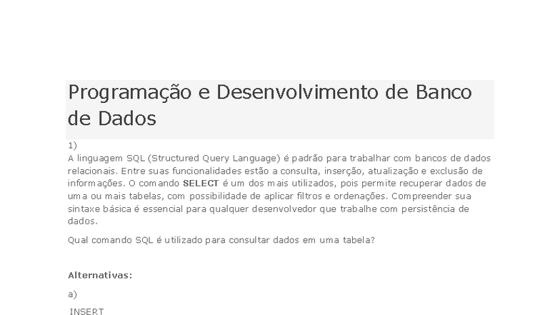 Programação e Desenvolvimento de Banco de Dados - SQL e Comandos DML ...