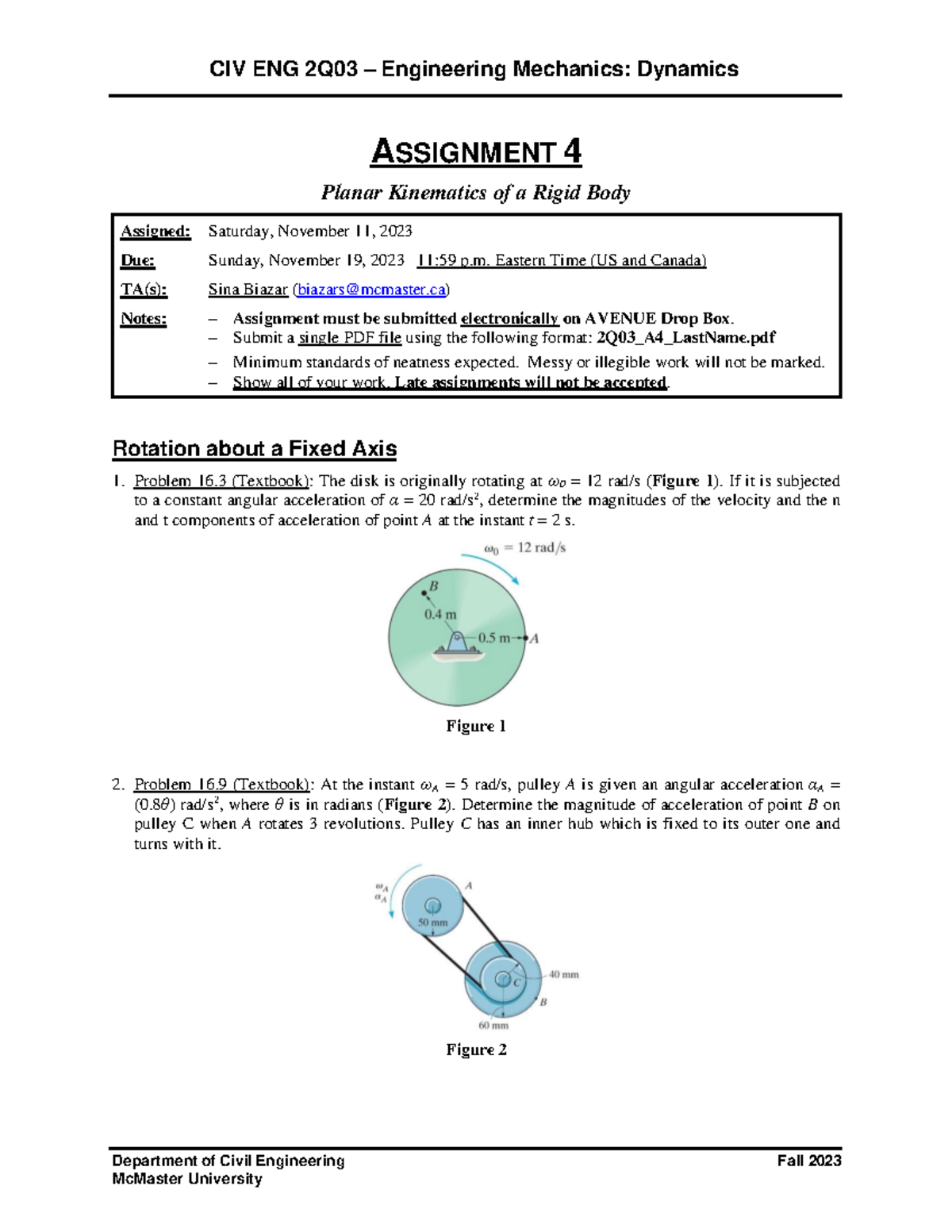 CIV ENG 2Q03 Engineering Mechanics: Dynamics Assignment 4 Notes - Studocu