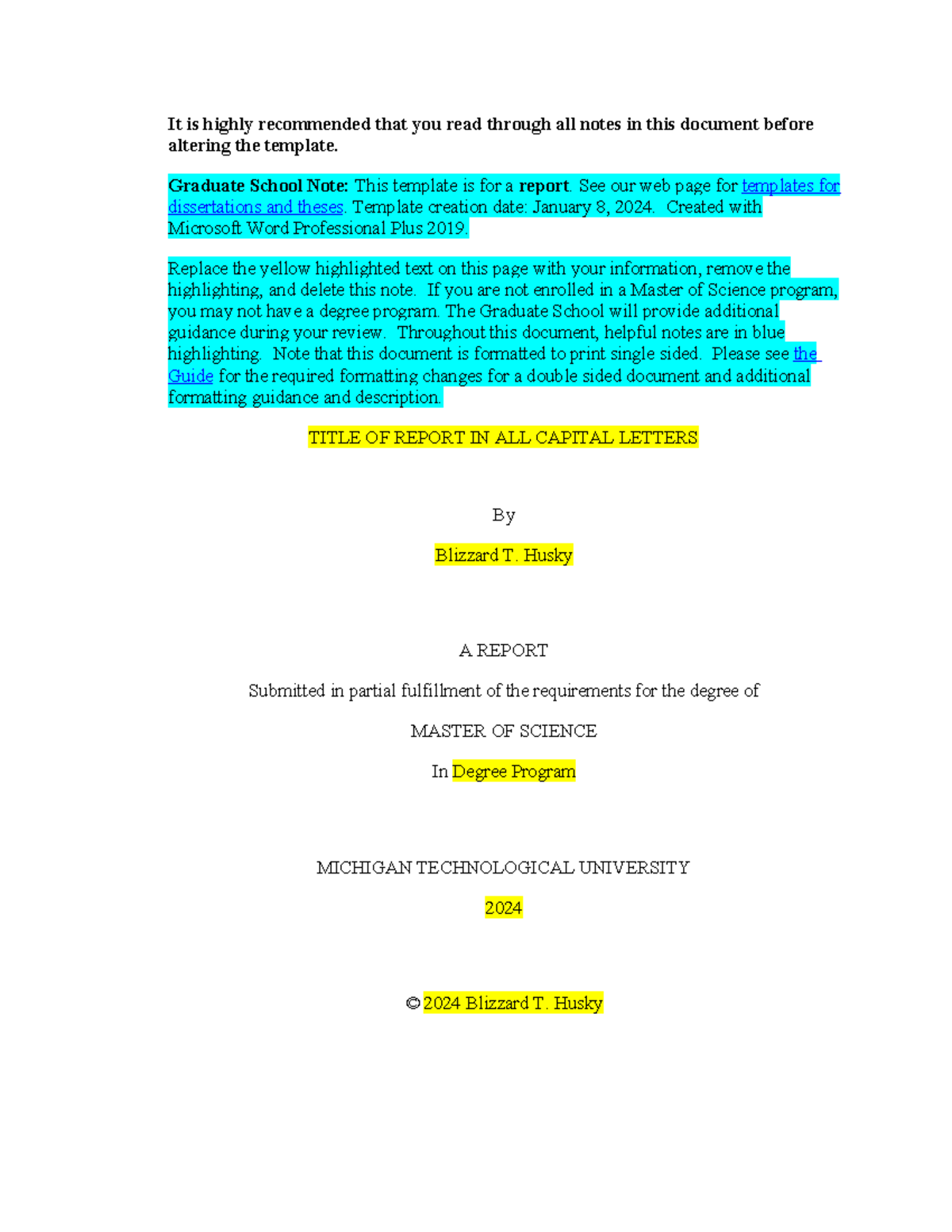 Report Template for Master of Science Degree Requirements - Studocu