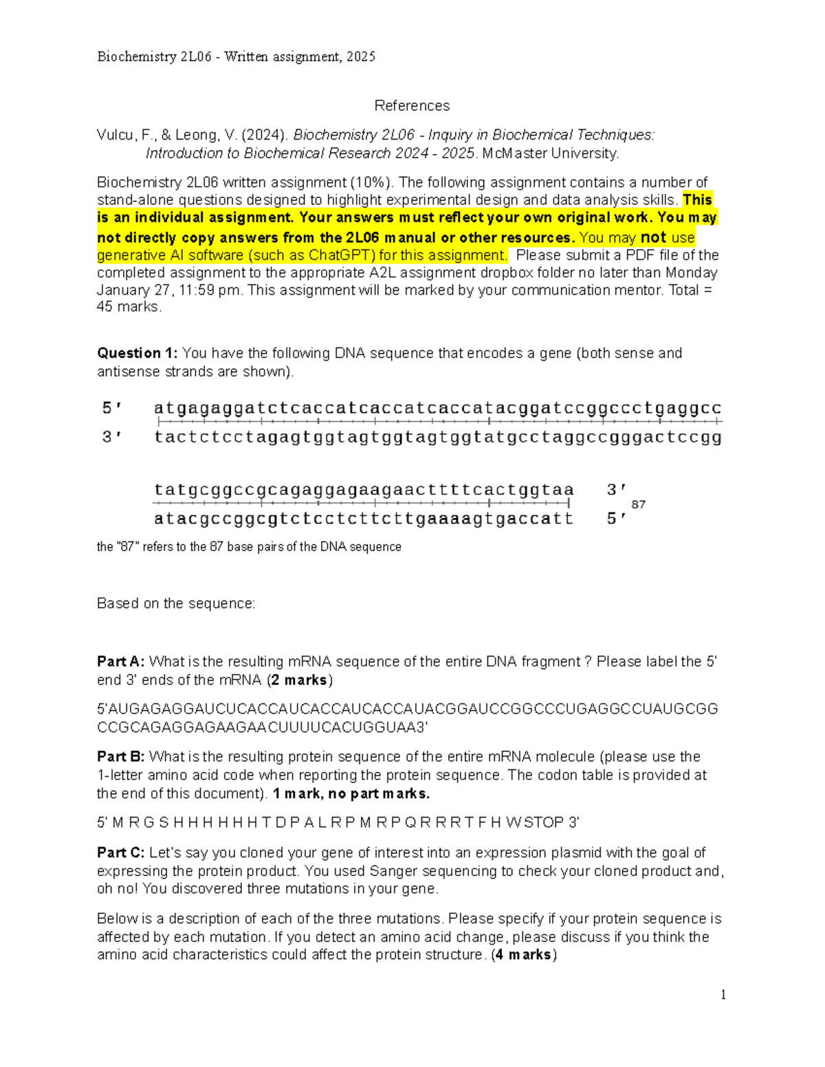 Biochemistry 2L06 Written Assignment Overview & Key Topics (2025) - Studocu