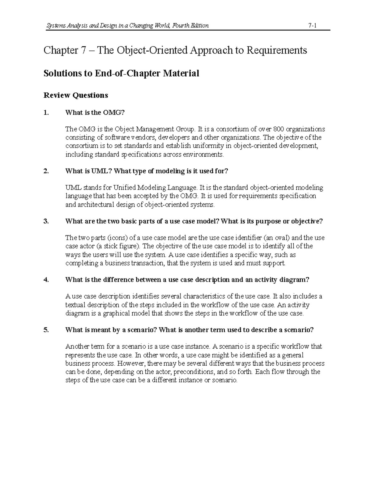 Solutions to Chapter 7 Requirements: Object-Oriented Approach - Studocu