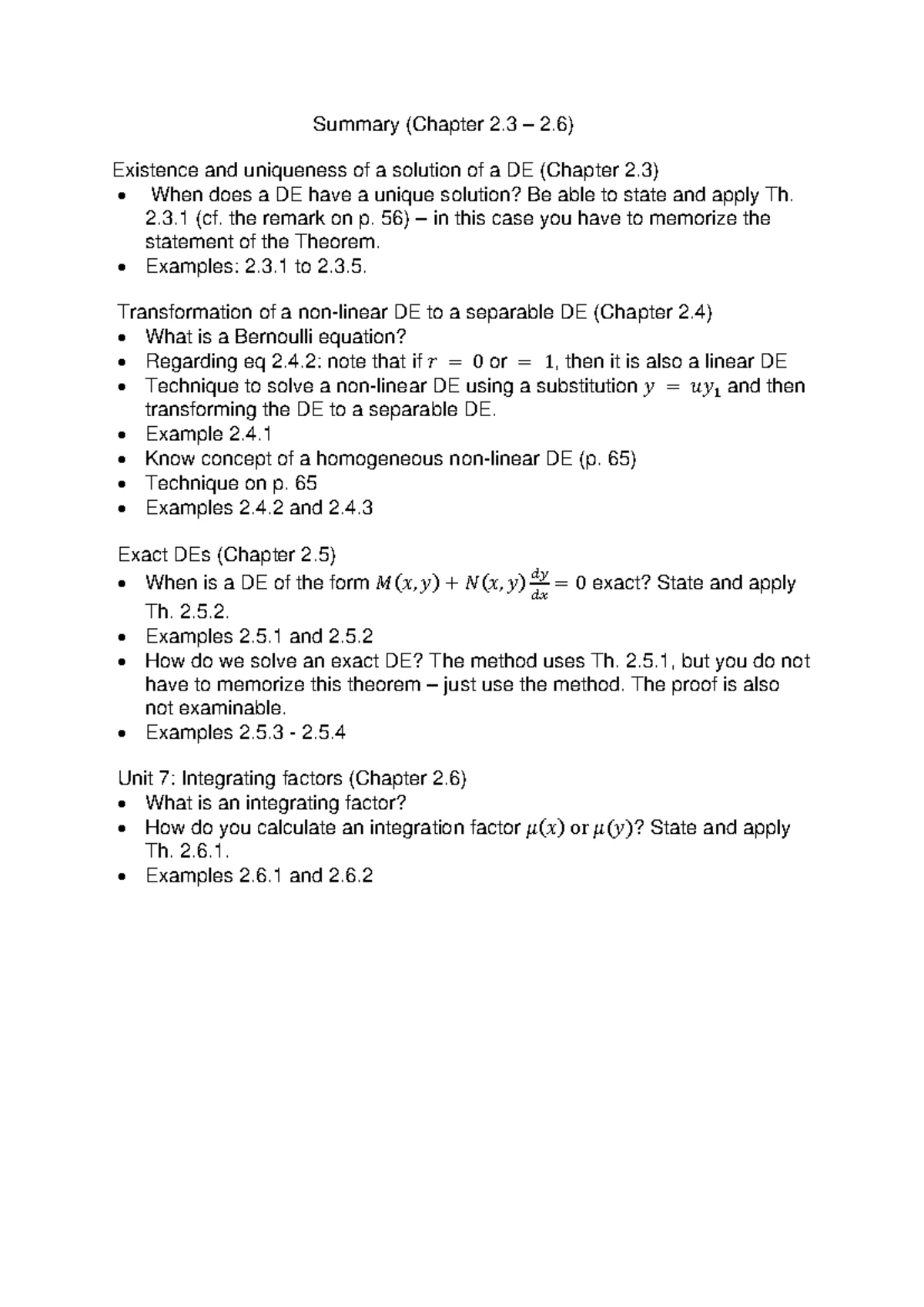 Summary of Lecture Units: Differential Equations (Ch. 1-2) - Studocu