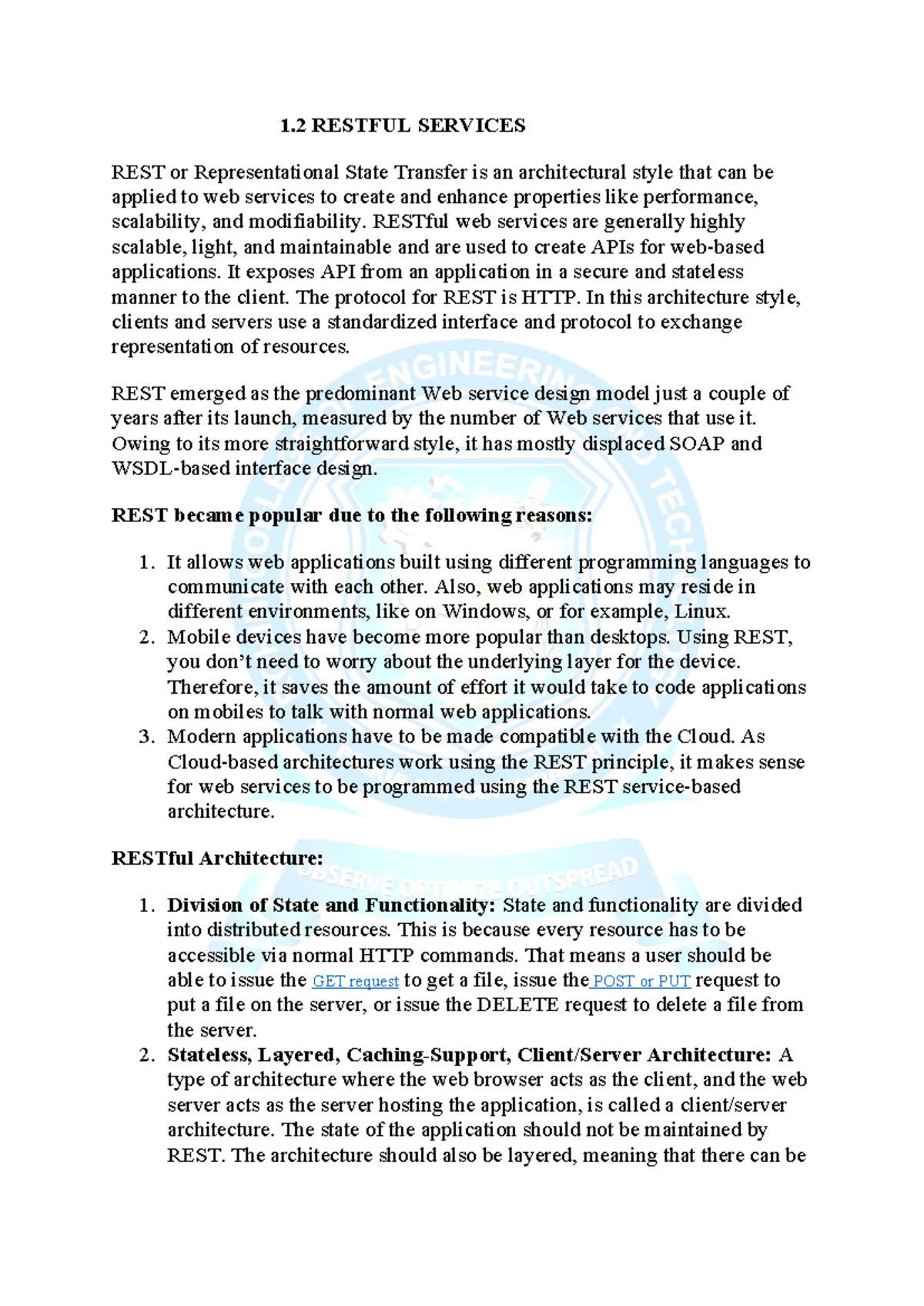 1.2 RESTful Services - Key Concepts and Advantages - Studocu