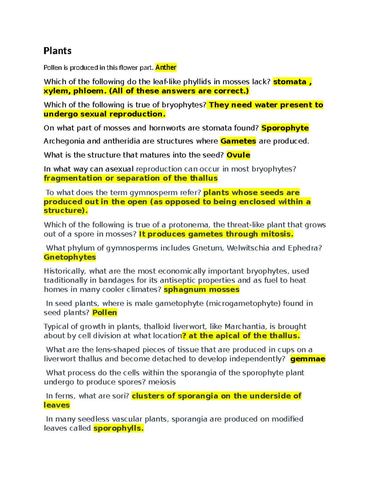 Biology Exam 3 Review: Key Concepts on Plants & Fungi - Studocu