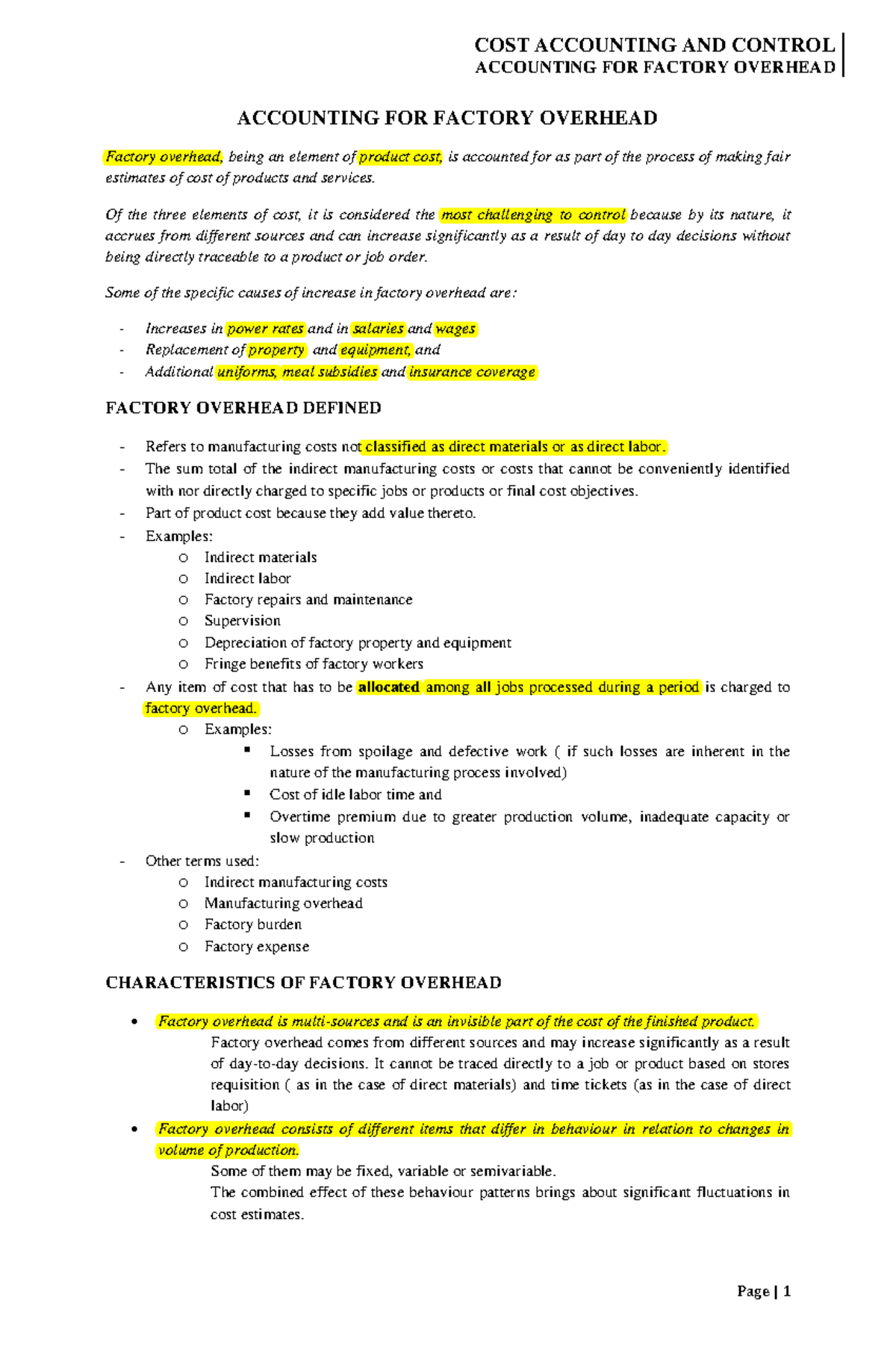 Module 4 - Comprehensive Guide to Accounting for FOH Costs - Studocu