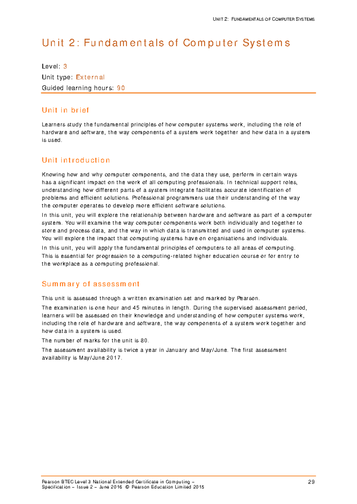 Unit 2: Fundamentals of Computer Systems - BTEC Level 3 Spec - Studocu