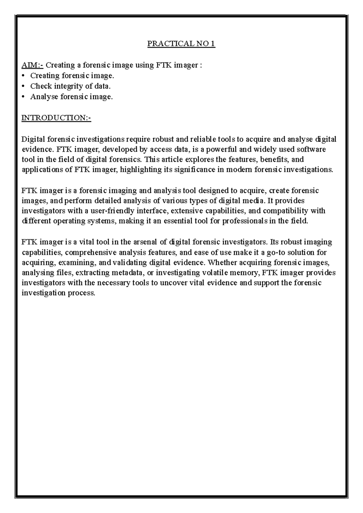 CF Practical Report: Forensic Imaging & Memory Analysis Guide - Studocu