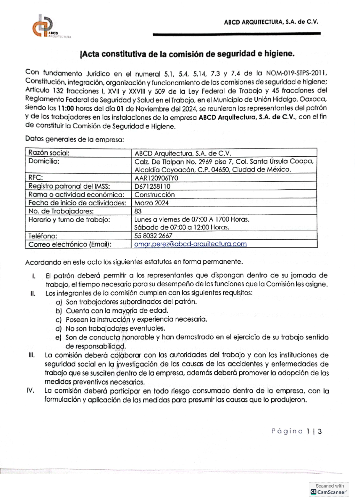 Acta constitutiva de la comisión de seguridad e higiene - ABCD ...