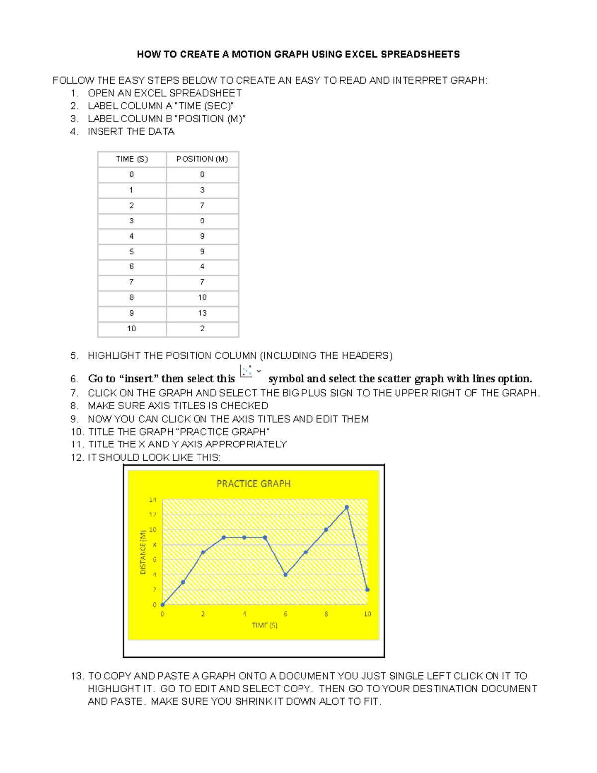 How to Create a Motion Graph Using Excel Spreadsheets - Studocu