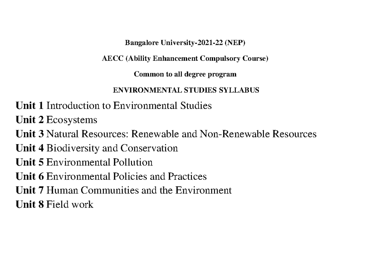Mod1 EVS - Environmental Studies Syllabus Overview - Studocu