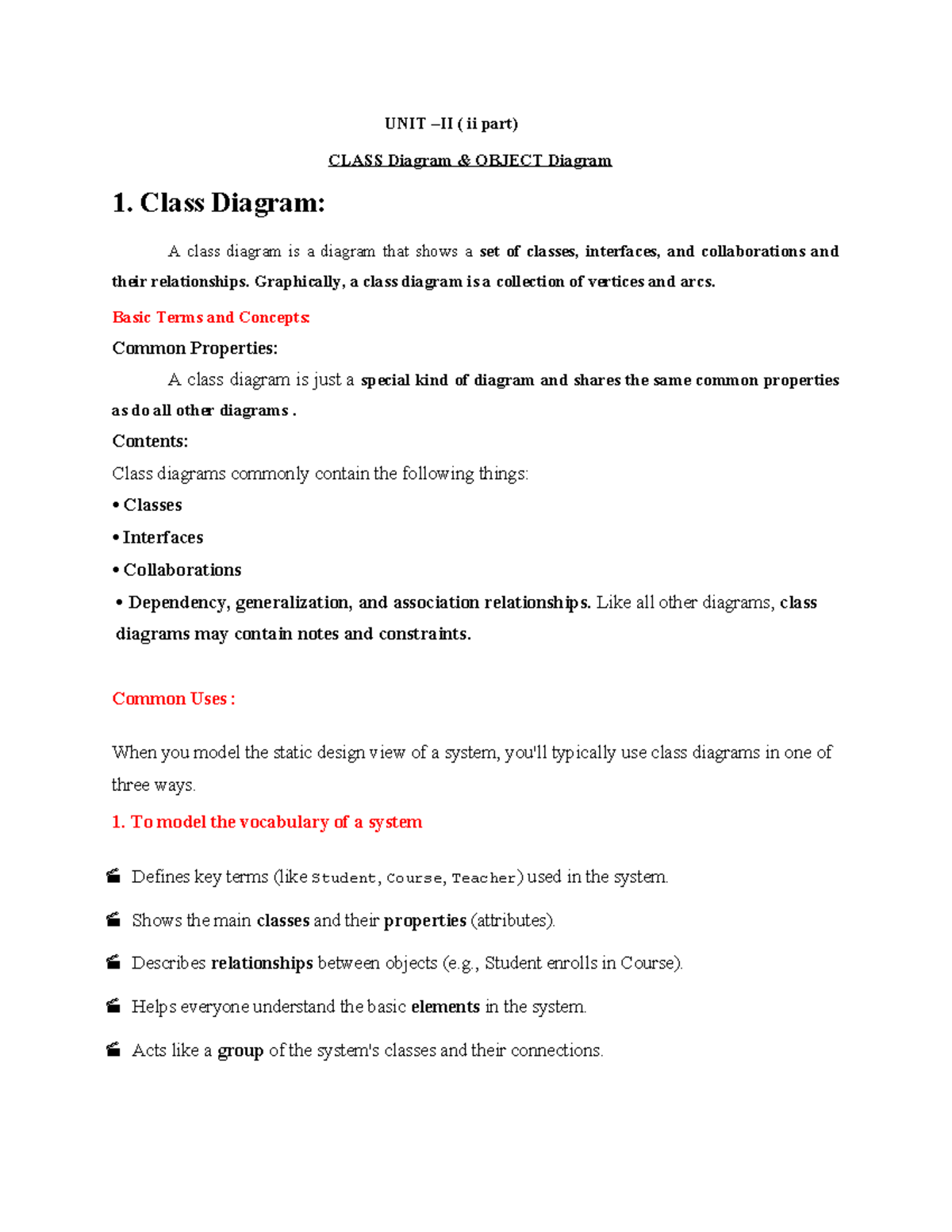 UML UNIT 2: Class and Object Diagrams Overview and Techniques - Studocu