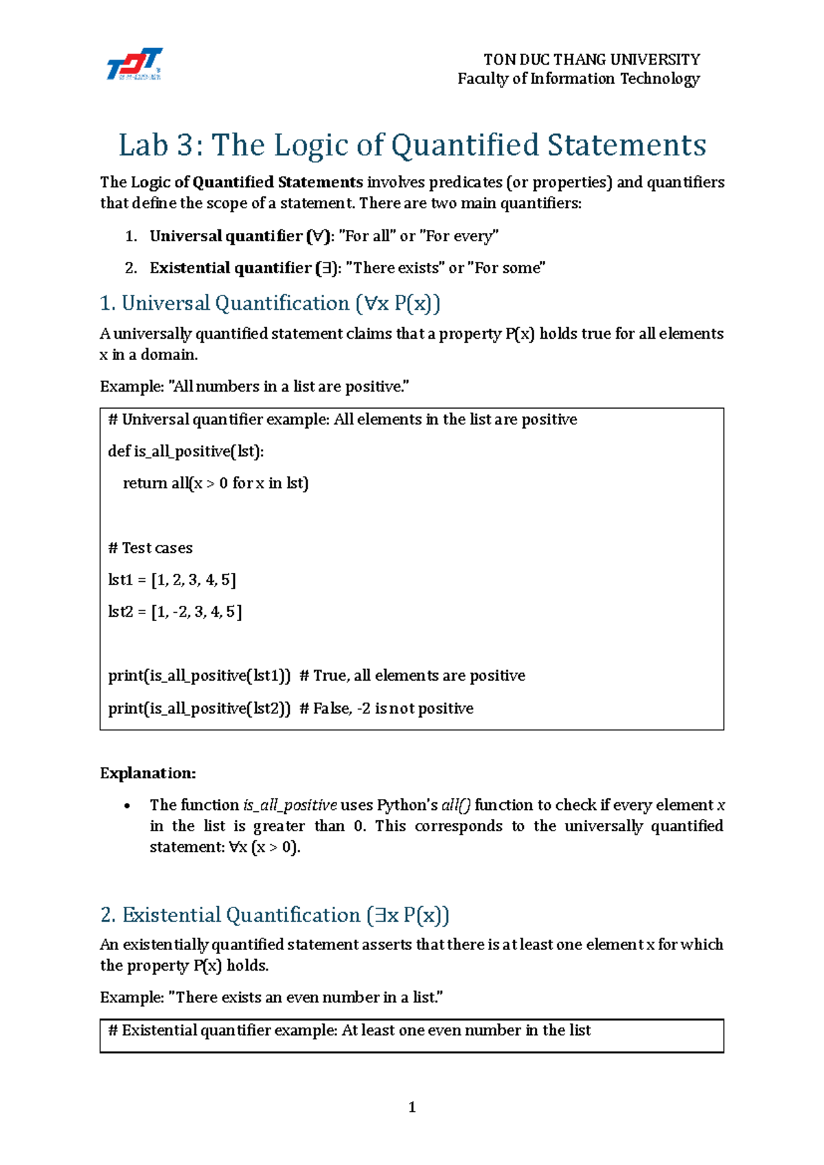 Lab 3: Logic of Quantified Statements - TON DUC THANG UNIVERSITY - Studocu